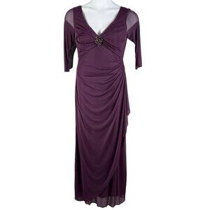 Alex Evenings Size 10 NWT Eggplant Dress Ruched Waist 3/4 Sleeves Sheer Wedding